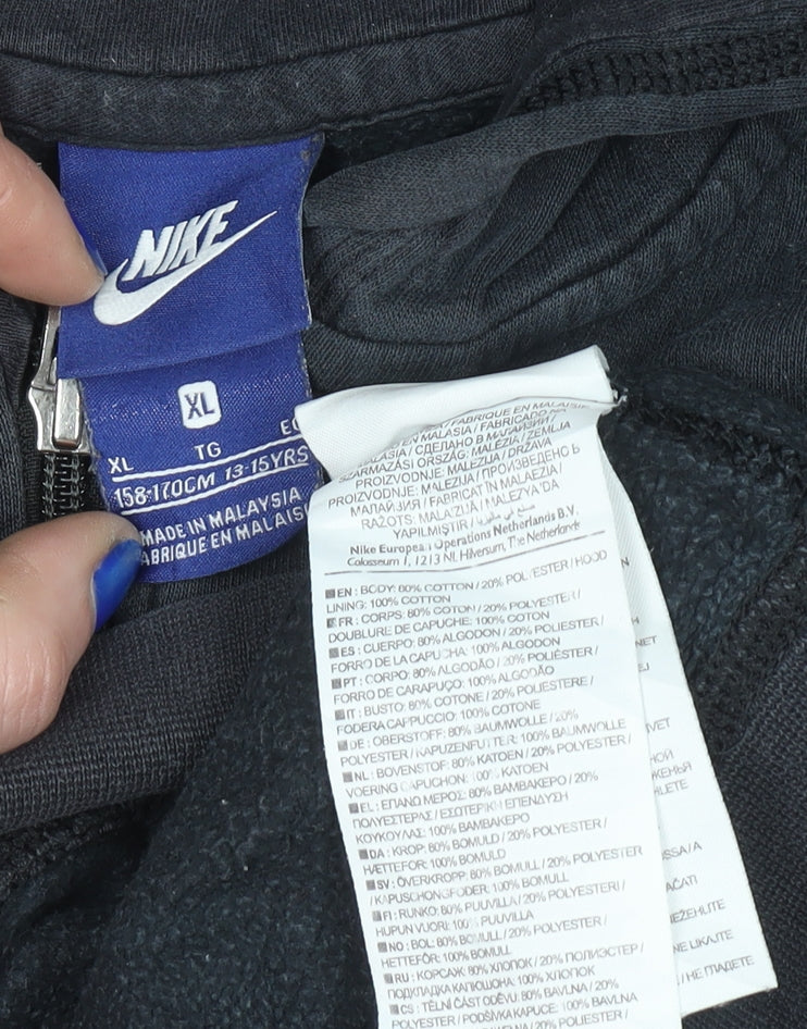 Nike Teens Black Full Zip Hoodie XL 13–15yrs Cotton Blend Fleece