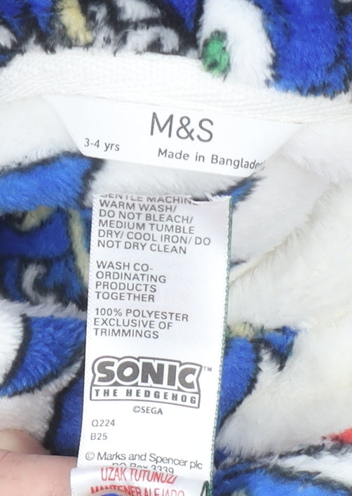 Marks & Spencer Boys White Sonic the Hedgehog Fleece Hooded Robe 3-4 Years