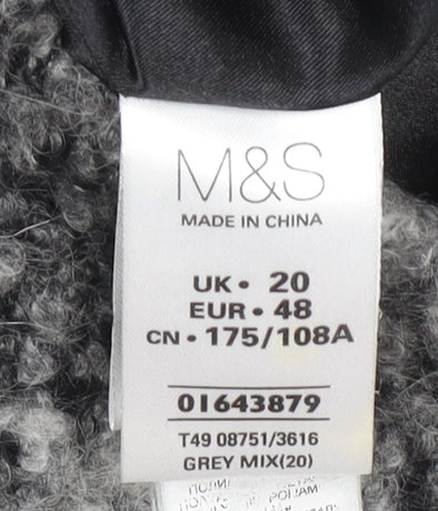 Marks & Spencer Women Grey Check Wool Blend Mid-Length Overcoat UK 20