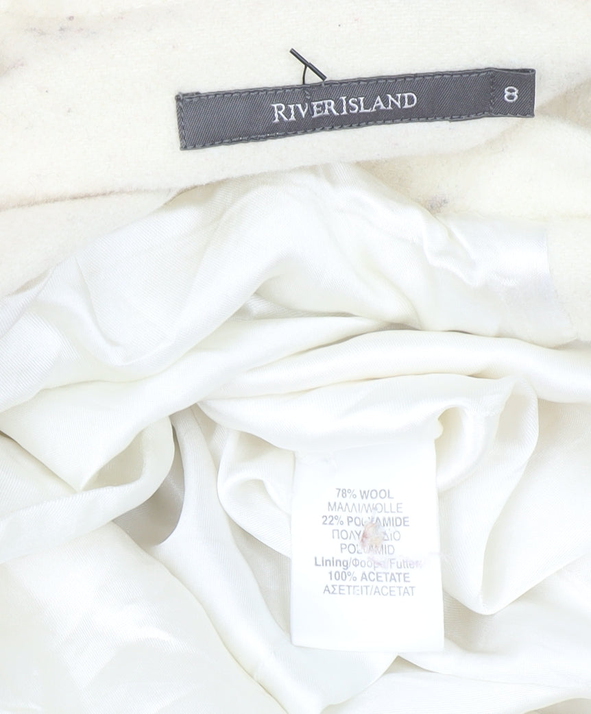 River Island Women’s Ivory Wool Coat Size 8 Long Overcoat
