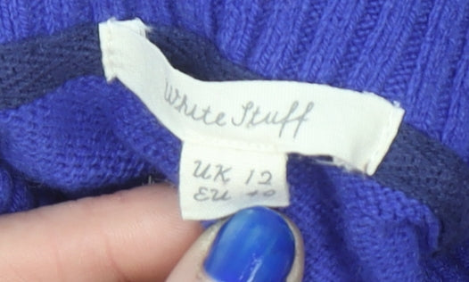 White Stuff Womens Blue Mock Neck Merino Wool Blend Jumper UK 12