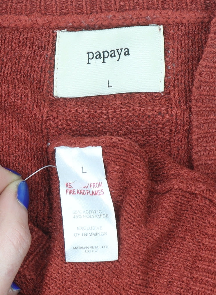 Papaya Women’s Red Knit Pullover Jumper Size L Crew Neck Long Sleeve