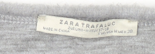 Zara Trafaluc Women's Grey Beaded Crew Neck Wool Blend Jumper Size M