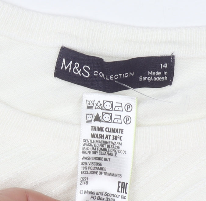 Marks & Spencer Women’s Ivory Crew Neck Long Sleeve Pullover Jumper Size 14
