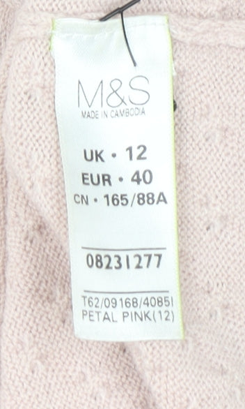 Marks & Spencer Women Pink Knit 3/4 Sleeve Pullover Jumper Size 12