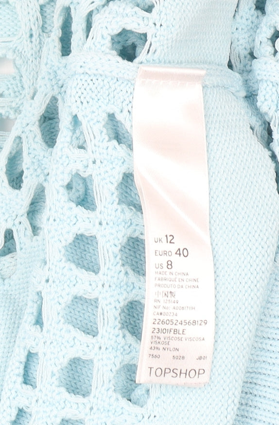 Topshop Women’s Blue Open-Knit Short Sleeve Jumper Size 12