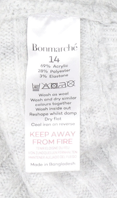 Bonmarché Women’s Grey Acrylic Crew Neck Long Sleeve Pullover Jumper Size 14
