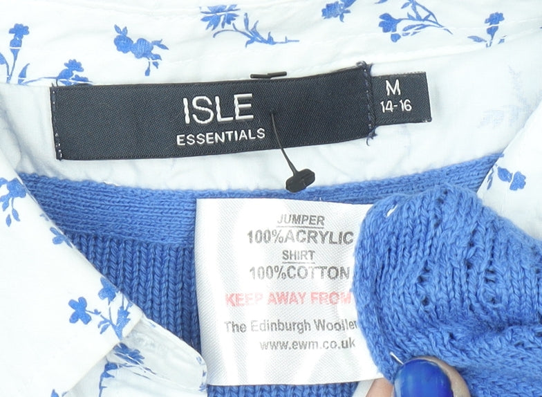 Isle Essentials Women’s Blue Pullover Jumper Medium 14-16 Knit Crew Neck