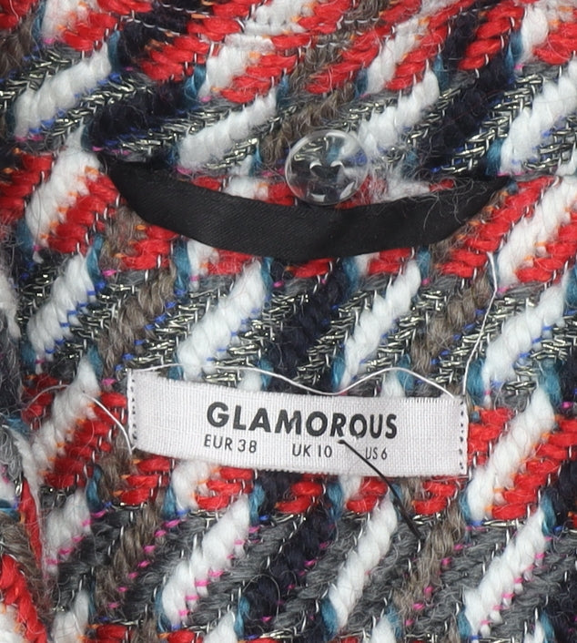 Glamorous Women's Multicoloured Check Wool Blend Mid-Length Coat Size 10