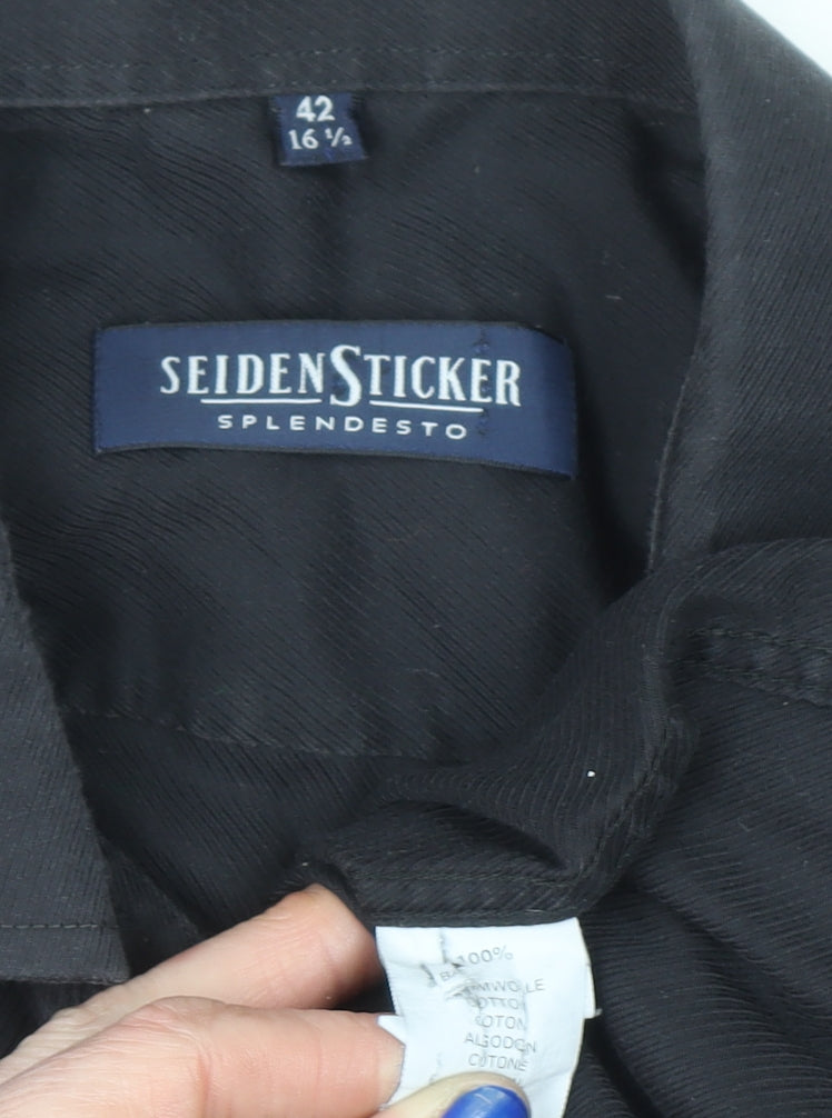 Seidensticker Men’s Black 16.5in Cotton Long Sleeve Button-Up Shirt