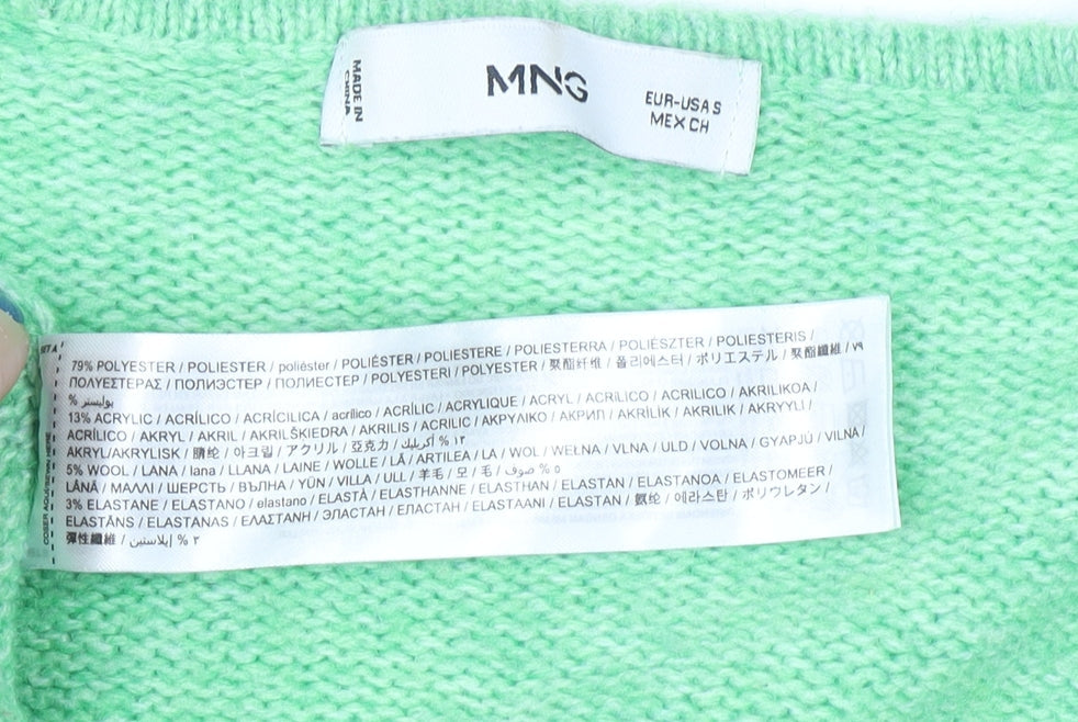 Mango Womens Green V-Neck Knit Pullover Jumper Size S