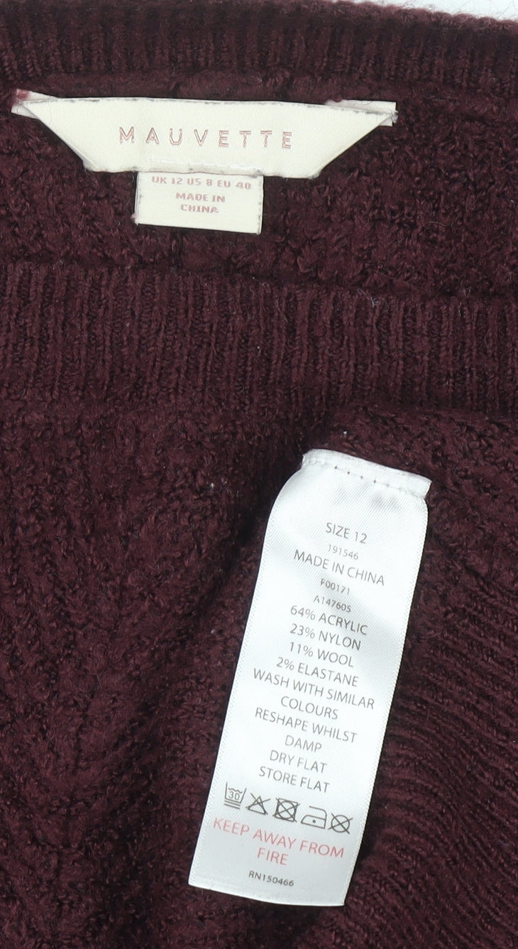 Mauvette Women's Brown Size 12 Knitted Boat Neck Pullover Jumper