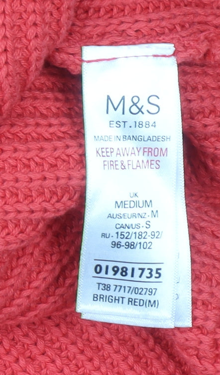 Marks & Spencer Women Bright Red Cotton Cable-Knit Crew Neck Jumper Size M