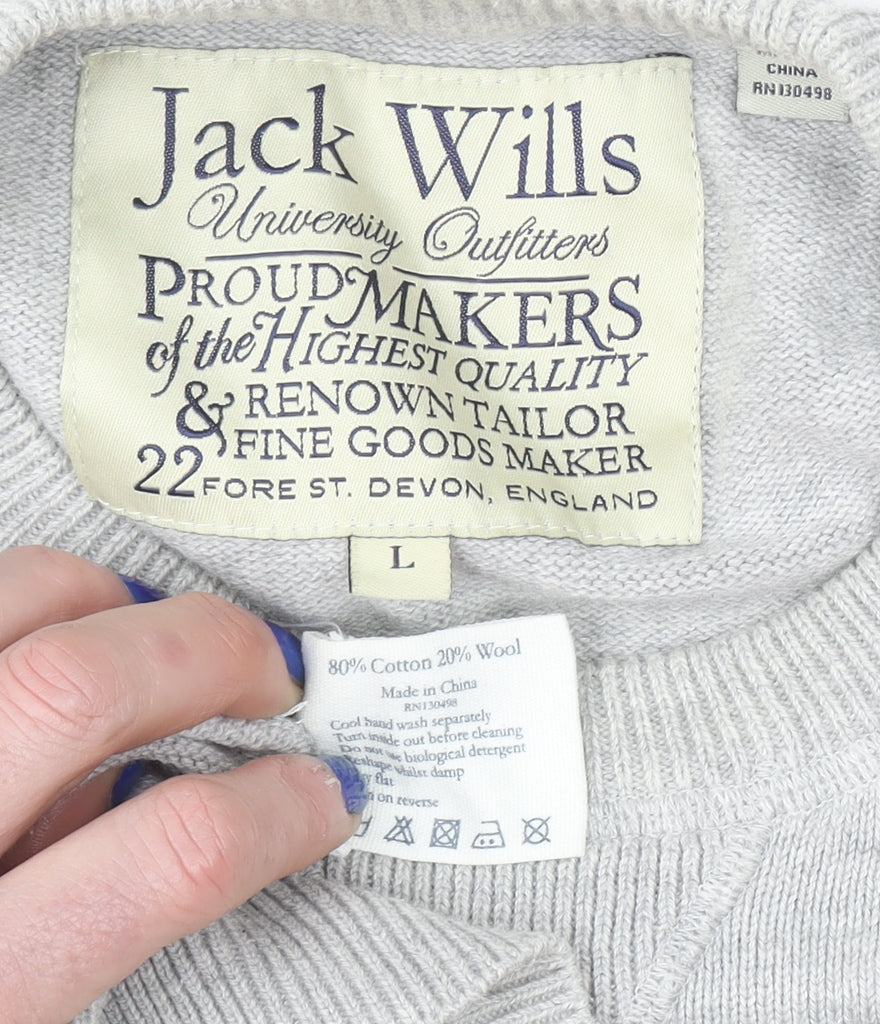 Jack Wills Men’s Grey Cotton Wool Crew Neck Jumper L Classic Fit