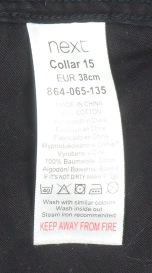 Next Men's Black Cotton Long Sleeve Button-Up Shirt Size 15 Classic Fit