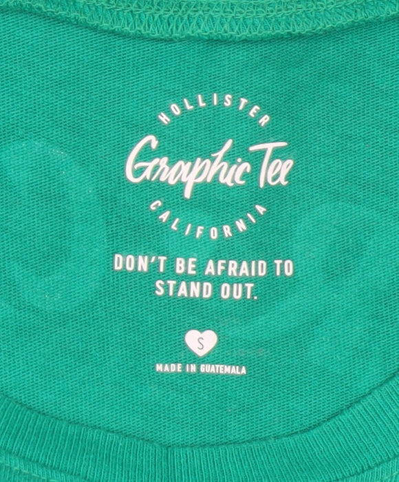 Hollister Women's Green Graphic Long Sleeve Cropped T-Shirt S