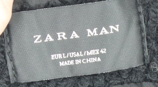 Zara Man Black Wool Blend Mens Mid-Length Overcoat L