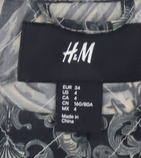 H&M Womens Grey Floral Quilted Bomber Jacket Size 6
