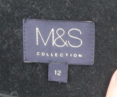 Marks & Spencer Womens Black Wool Blend Belted Trench Coat Size 12