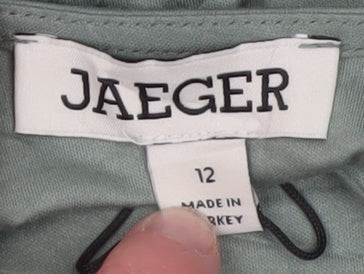 Jaeger Womens Green Cotton Stretch 3/4 Sleeve Scoop Neck Top Size 12