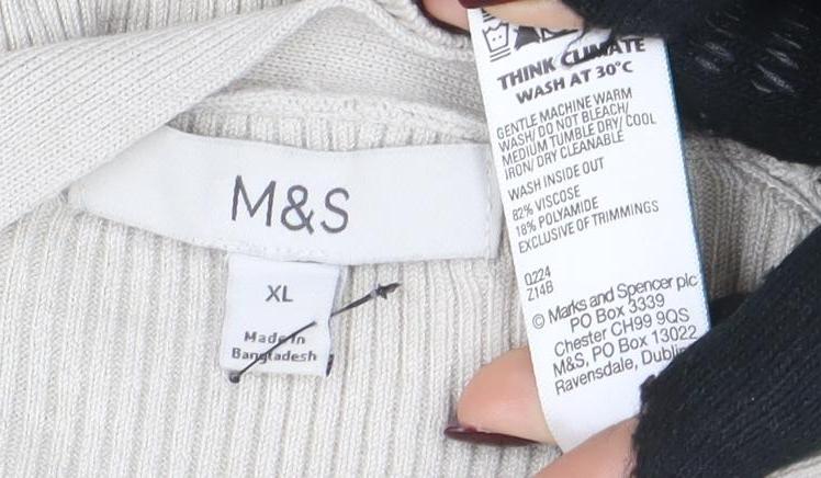Marks & Spencer Womens Beige XL V-Neck Open Knit Cardigan