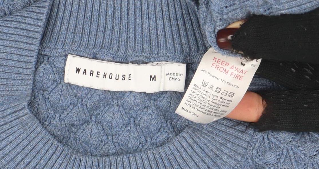 Warehouse Women’s Blue Cable Knit Crew Neck Jumper Size M