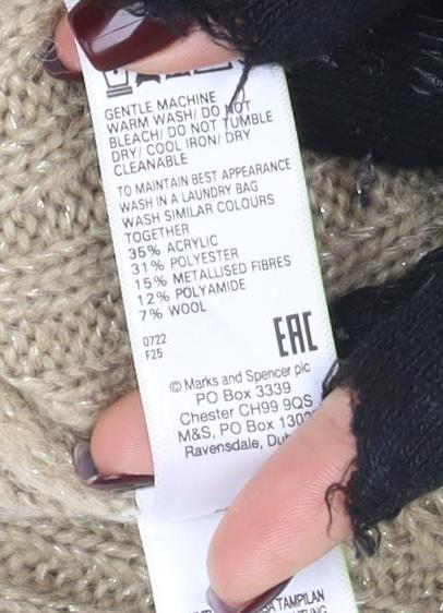 Marks & Spencer Women’s Beige Wool Roll Neck Tunic Jumper Size M
