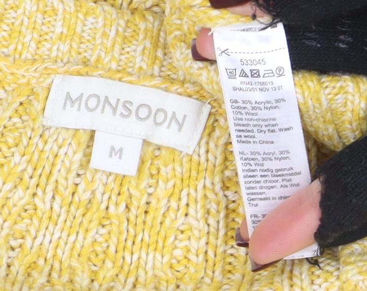 Monsoon Women’s Yellow Cable-Knit Cotton Blend Jumper Size M