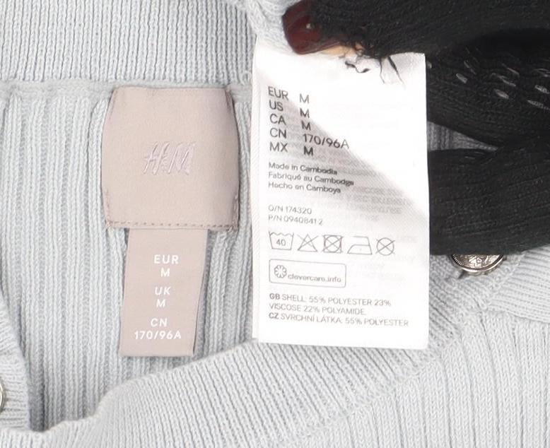 H&M Women's Grey Ribbed Boat Neck Slim Fit Knit Jumper M