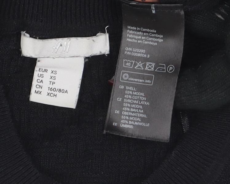 H&M Womens Black XS Long Sleeve Crew Neck Basic Knit Top