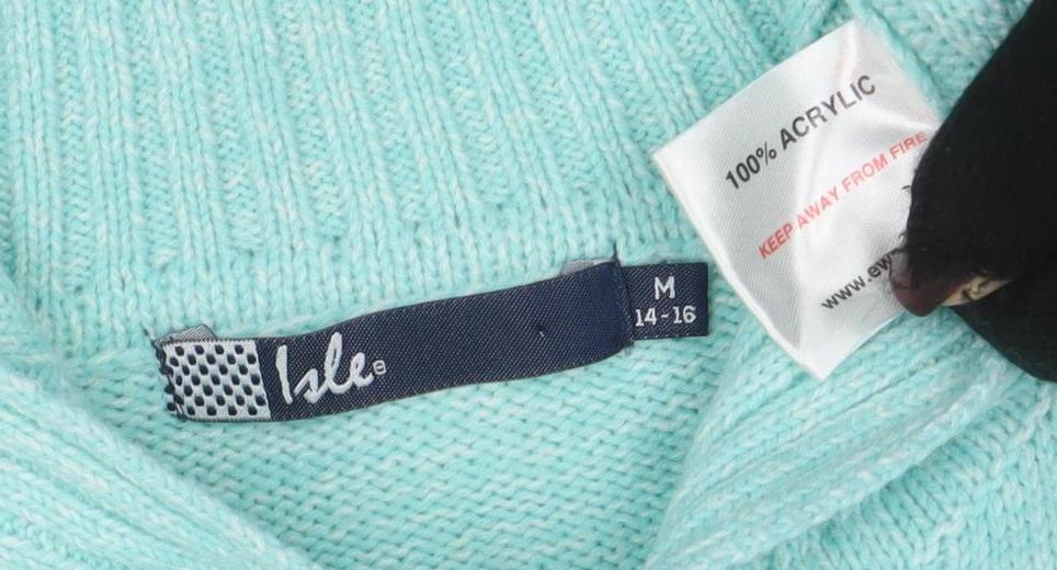 Isle Women Green M Full Zip Collared Long Sleeve Knit Jumper