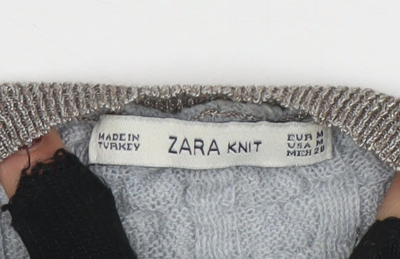 ZARA Women Grey Wool Blend Chunky-Knit Cardigan Size 12