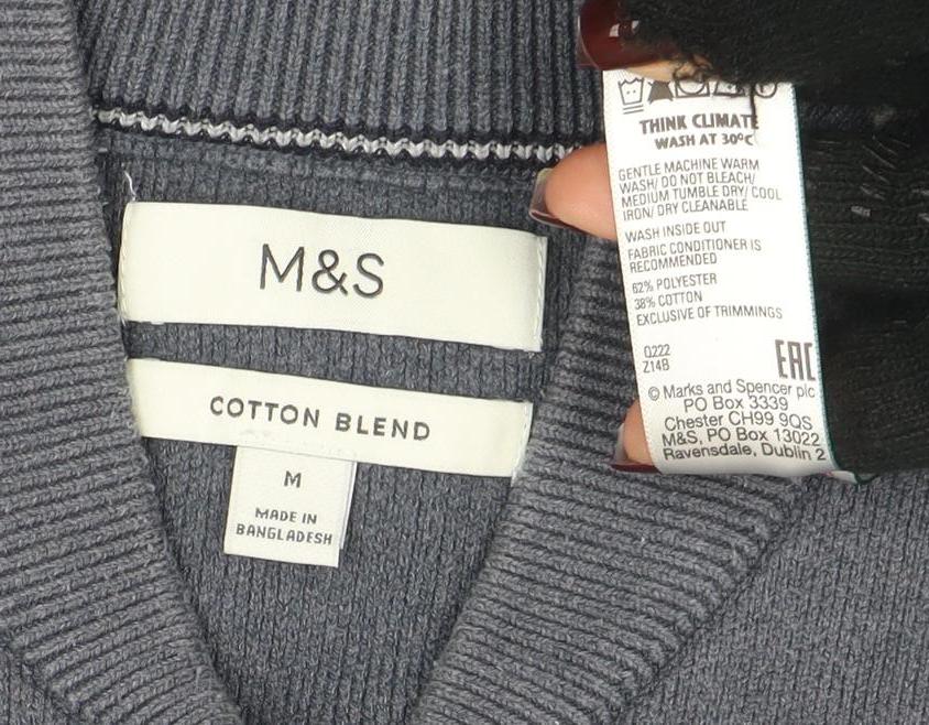 Marks & Spencer Men's Grey Full Zip Cotton Blend Sweatshirt M