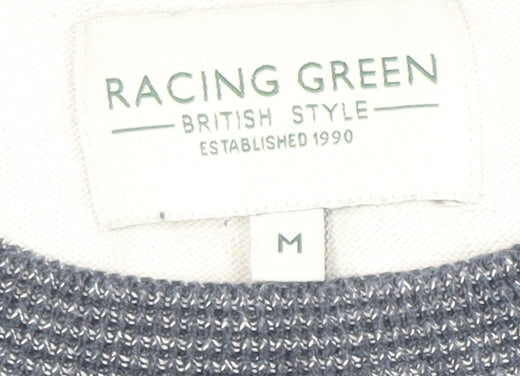 Racing Green Men's Blue Cotton Crew Neck Jumper Size M