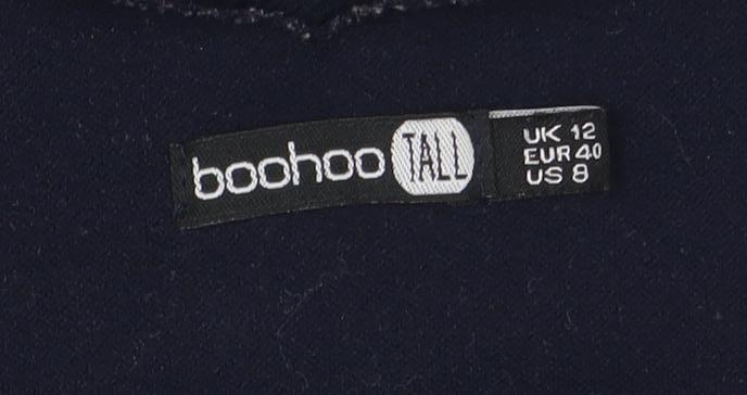 Boohoo Women Navy Long Sleeve Scallop Neck Bodysuit UK 12
