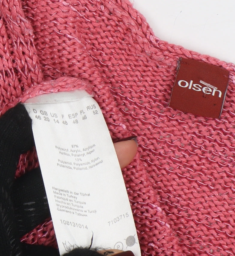 Olsen Womens Pink V-Neck Long Sleeve Knit Jumper Size 20
