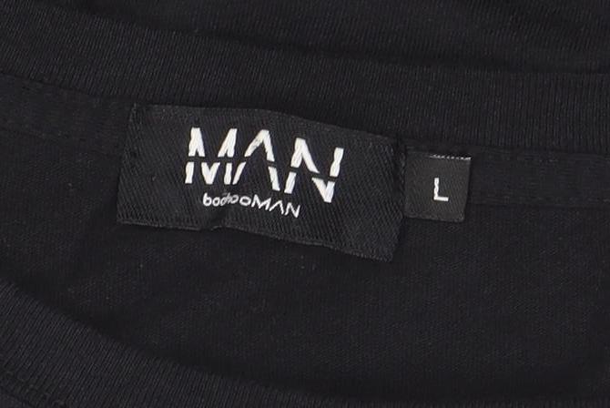 boohooMAN Men's Black Space Graphic Print T-Shirt Size L