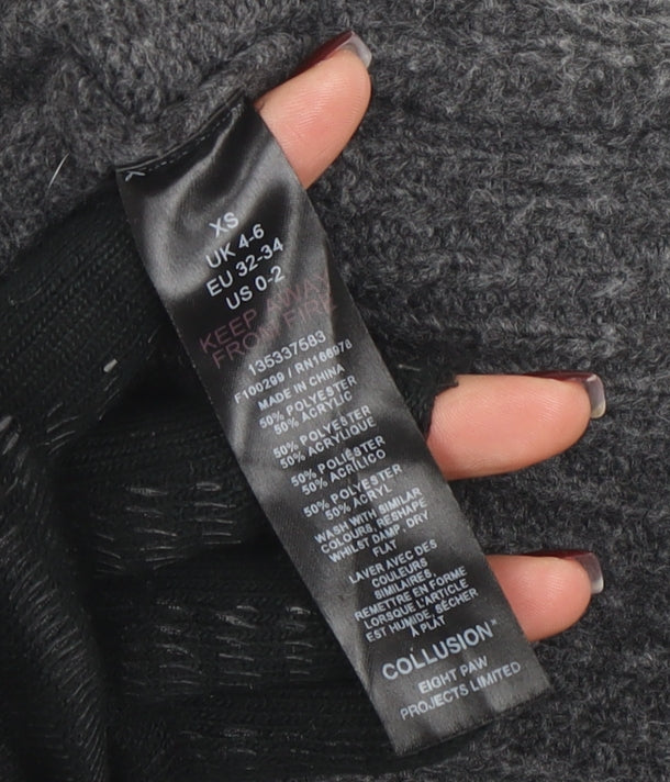 Collusion Women’s Grey Cable-Knit Crew Neck Jumper XS