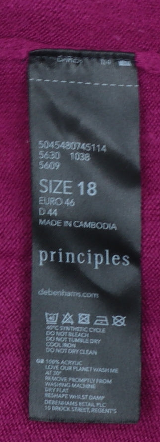 Principles Womens Purple V-Neck Long Sleeve Acrylic Jumper Size 18