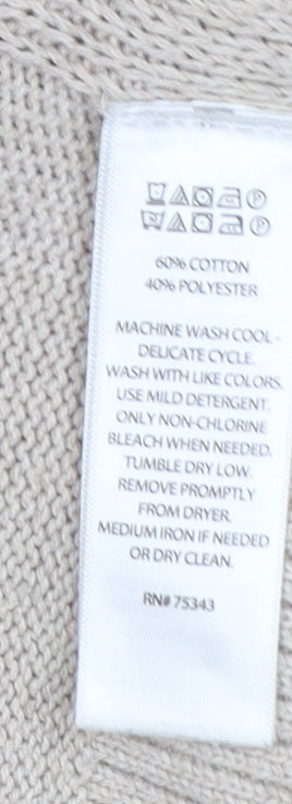 Tahari Women's Beige V-Neck Button Side Knit Jumper Size M