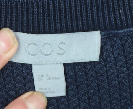 COS Men’s Blue Cotton Waffle-Knit Crew Neck Jumper XL