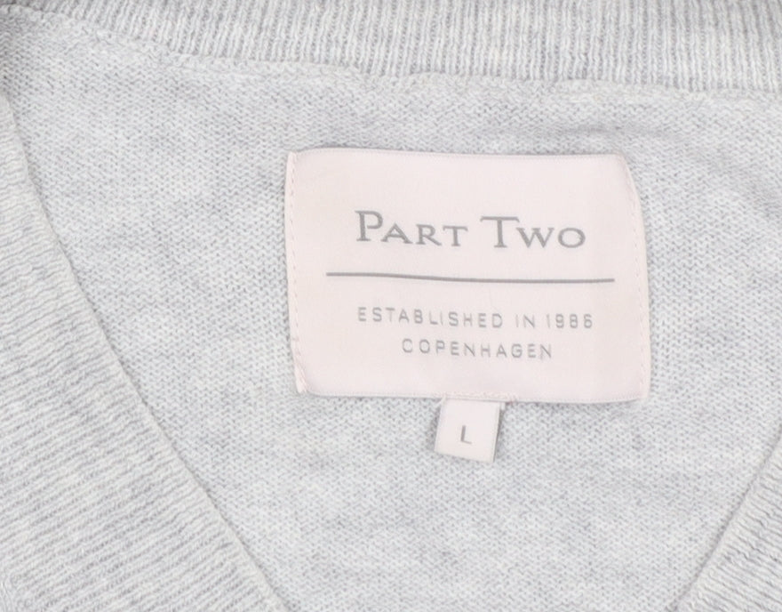 Part Two Women Grey V-Neck Knit 3/4 Sleeve Jumper Size L
