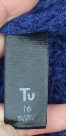 Tu Women's Blue Cowl Neck Chunky Knit Jumper Size 16