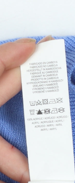 Primark Women's Blue V-Neck Acrylic Jumper Size S