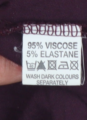 Just Elegance Women Purple Leaf Print Tie Front Tunic Blouse Size 14