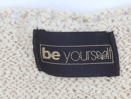 Be Yourself Womens Beige V-Neck Long Sleeve Pullover Jumper Size 14/16