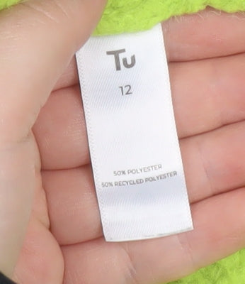 Tu Women Green Chunky Knit V-Neck Pullover Jumper Size 12