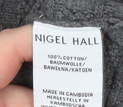Nigel Hall Men's Grey Cotton Waffle Knit Crew Neck Jumper M