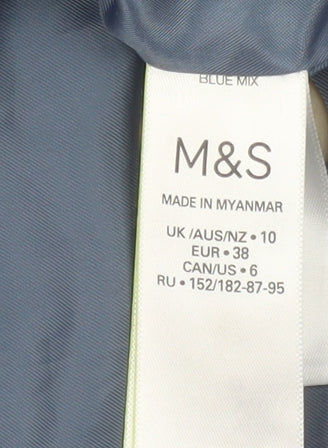 Marks & Spencer Women Blue Check Wool Blend Mid-Length Jacket Size 10
