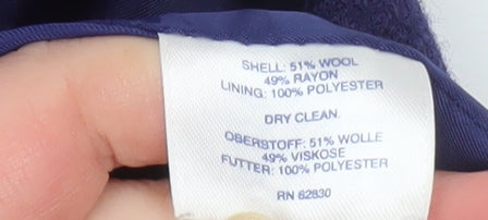 Lands' End Women’s Blue Wool Blend Mid-Length Overcoat Size 14